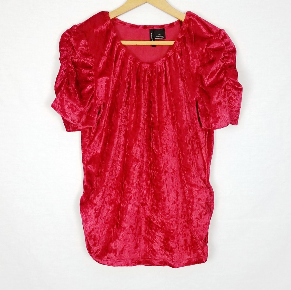Vintage Crushed Red Velvet Top Womens Size XL